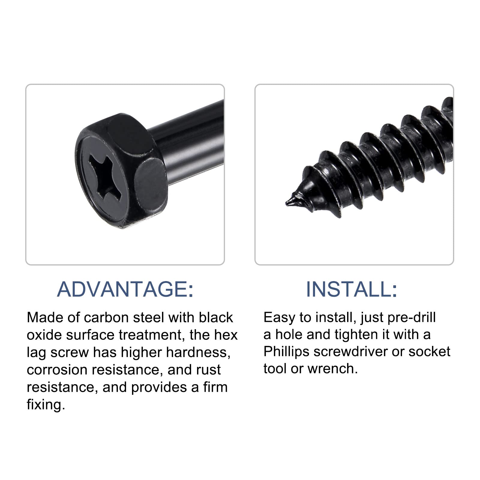 METALLIXITY Hex Lag Screws (5/16" x 2-1/2") 5Pcs, Carbon Steel Phillips Self-Tapping Wood Bolts - for Household Applications - Image 4