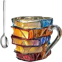 Caneca de livro pintada, caneca de café em forma de livro pintado em 3D, xícara de chá artesanal exclusiva de 325 ml para presentes de amantes literários (A)