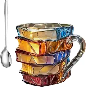Caneca de livro pintada, caneca de café em forma de livro pintado em 3D, xícara de chá artesanal exclusiva de 325 ml para presentes de amantes literários (A)