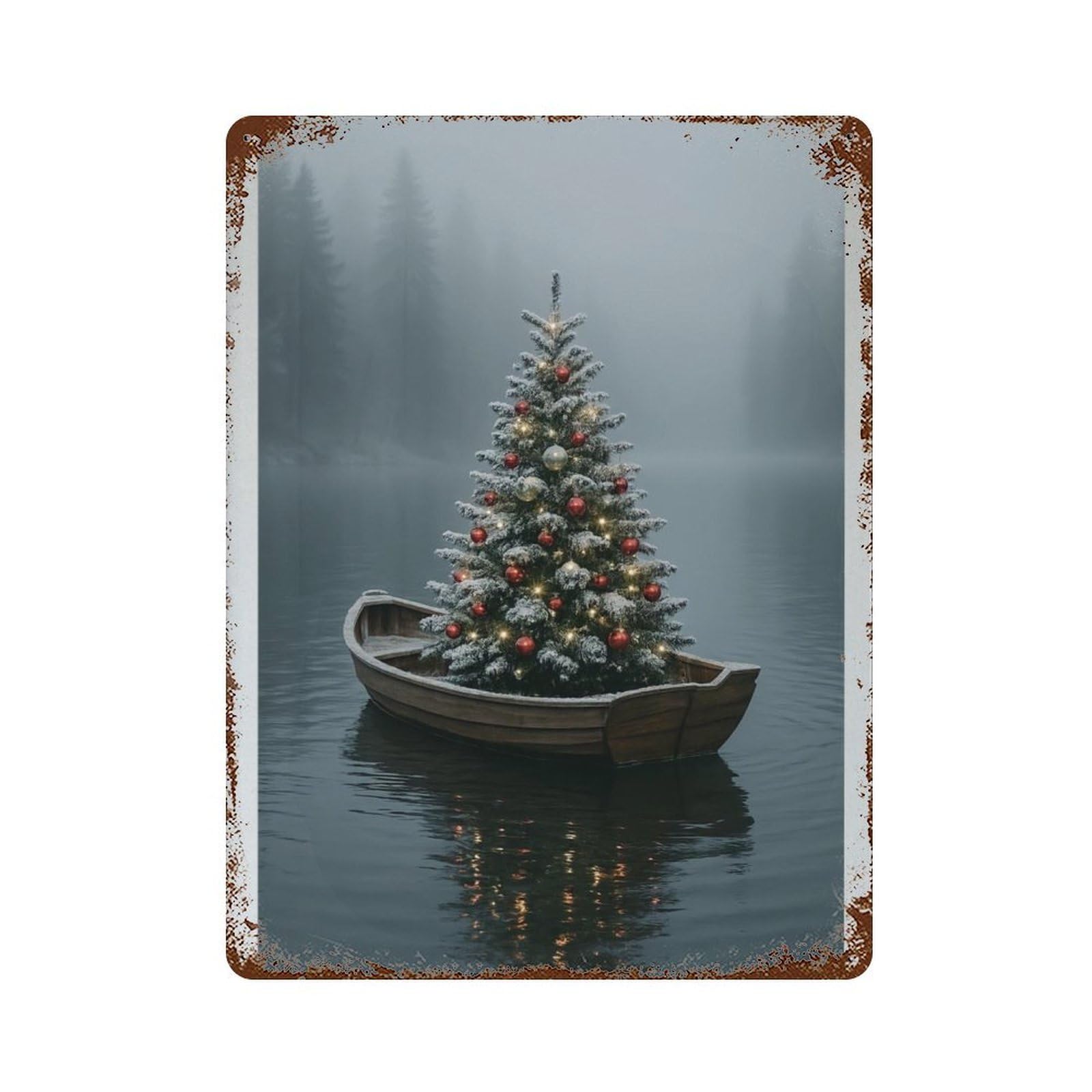 xiaoxiaoshen Misty Christmas Tree Poster, Vintage, Dark Academia, Wall Decor Art Metal Tin Poster Modern Home Decor Art Home Bar Shop Decorations Vintage Sign 40x30cm