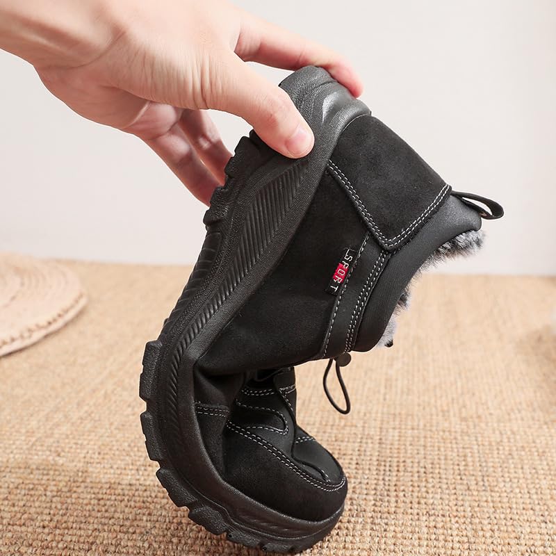 Cubicbee Men's Fleekcomfy Snowy Villi Leather Ankle Boots,Hiking Climping Booties Warm Waterproof Fur Lined Non Slip Leather Ankle4