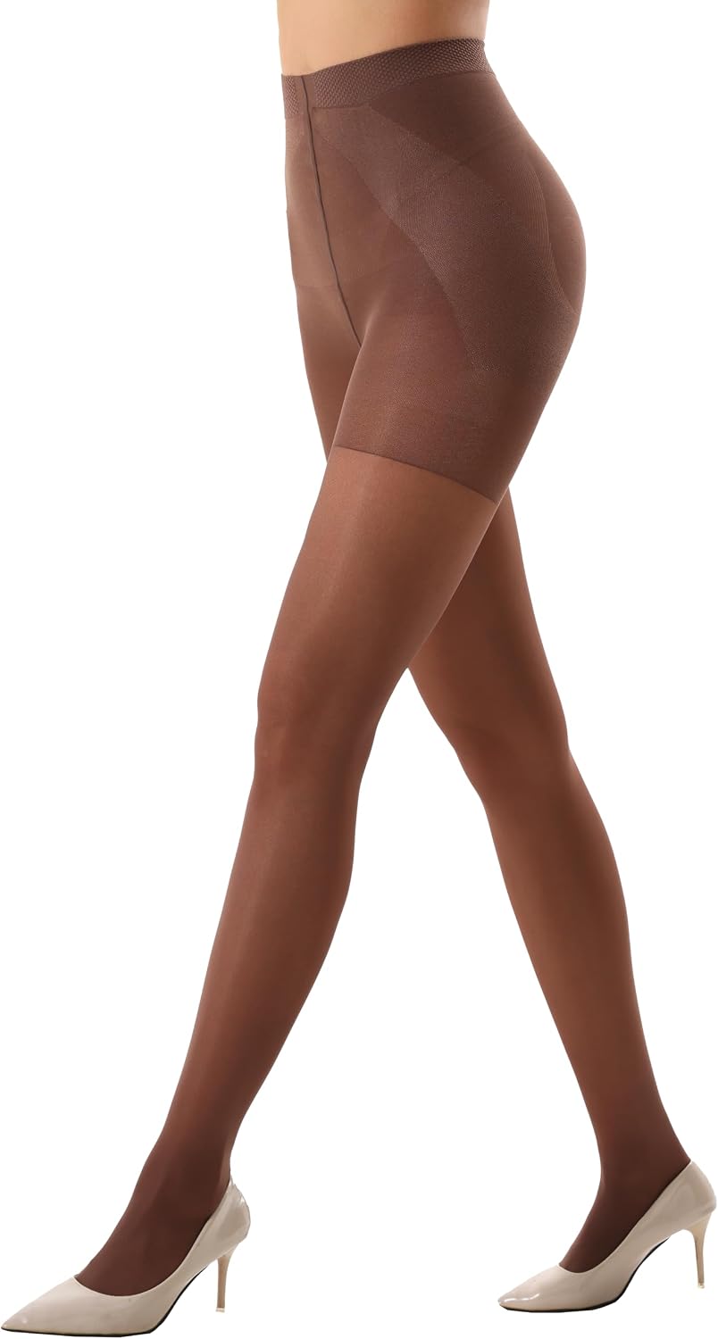 Women’s 40D Tummy Control Sheer Tights, High Waist Control Top Pantyhose, Soft Sheer Stockings with Reinforced Toes