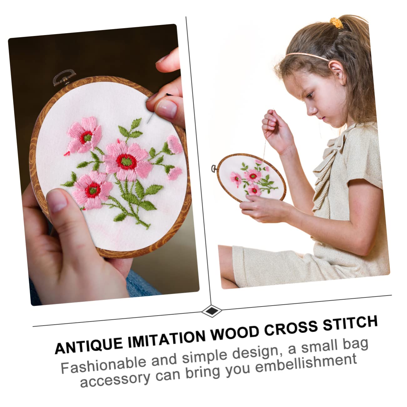 VILLFUL 5 Stück Selbstgemacht Stickrahmen Oval Abs Kunststoff Vintage Holzoptik Kreuzstichring Nähzubehör für Handarbeiten Wanddekoration
