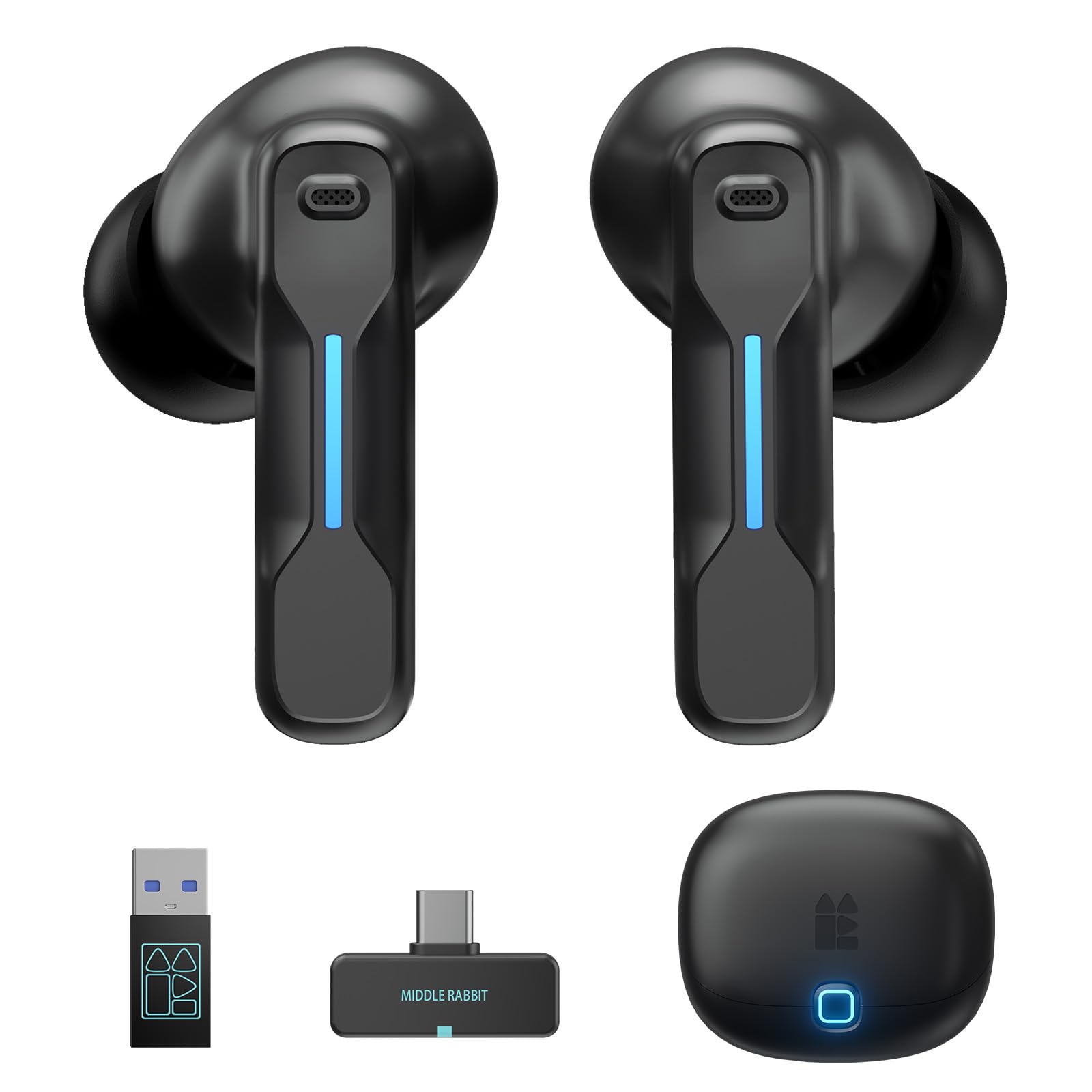 SW5 Auriculares inalámbricos para juegos con 5.4 Bluetooth y 2.4G Doogle, auriculares wireless IPX4 impermeable con mic AI, Cascos gaming con 20ms de baja latencia para PC Switch móvil ps5 ps4 VR
