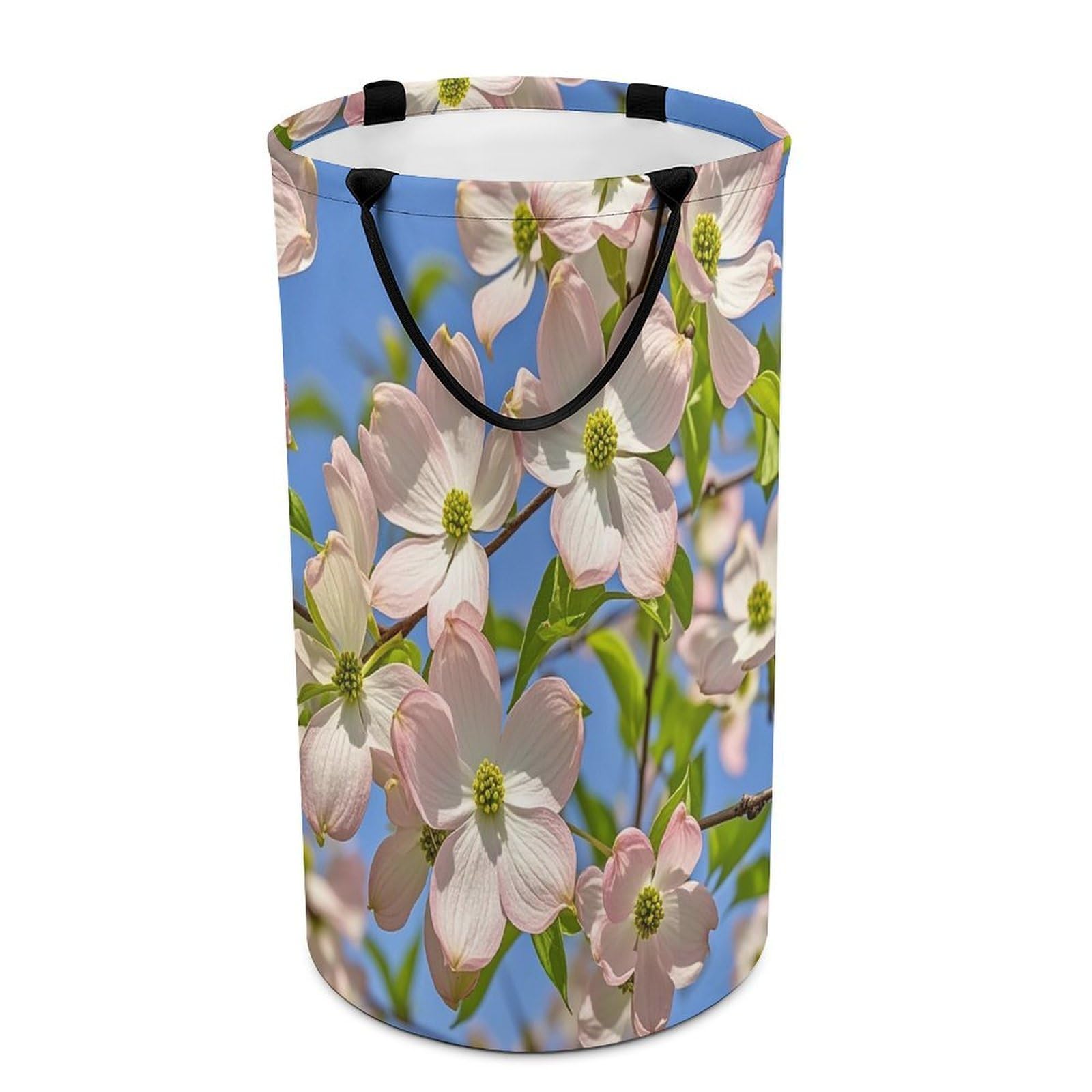 Spring Dogwood Blossoms Laundry Basket with Handles Large Collapsible Laundry Bag Freestanding Waterproof Clothes Hamper Decor Storage of Dirty Clothe for Family Bathroom 86L