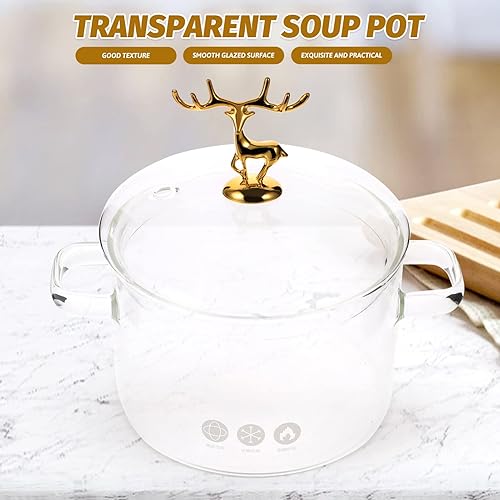 Miniatura 2 de Vaguelly Olla de sopa de vidrio de borosilicato con tapa, sartén resistente al calor para cocinar y servir en casa, 7.5 pulgadas
