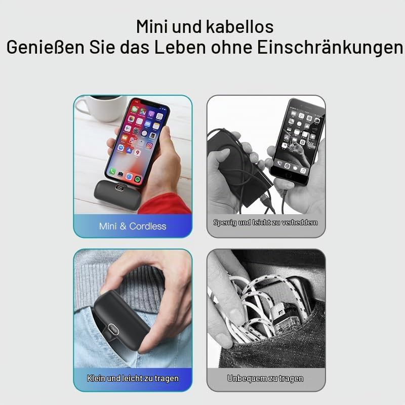 Pocket Powerbank Set 3er-Pack, 5000 mAh Mini-Powerbanks mit integriertem Stecker, LED-Anzeige, kleine Größe, tragbares Ladegerät für Smartphone/Tablet/Reise（Schwarz）