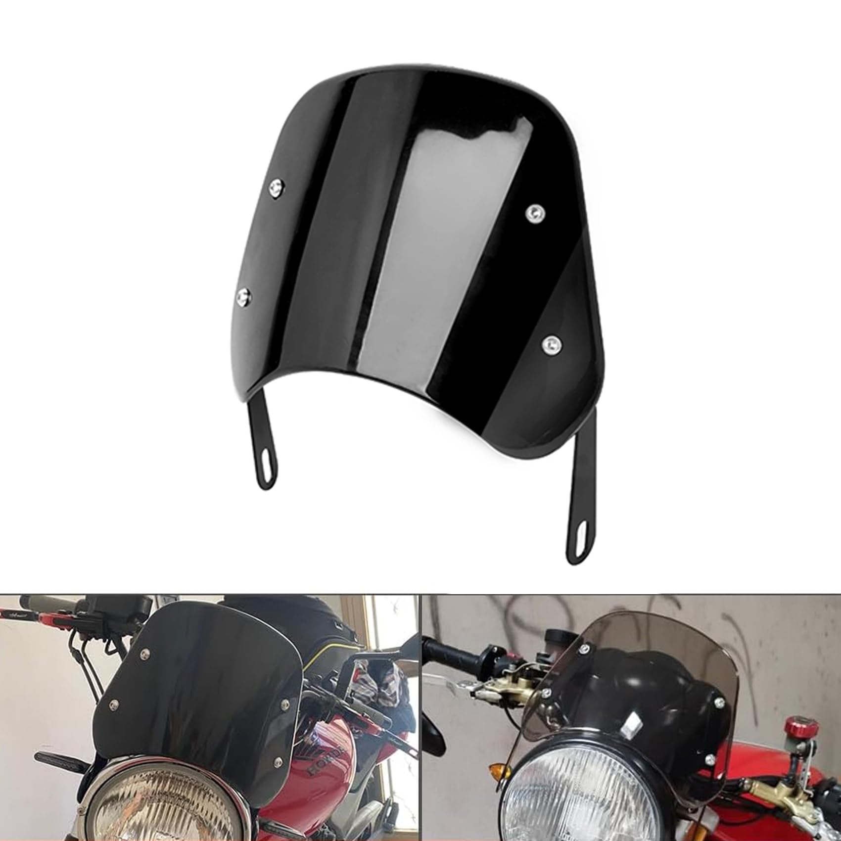 Universal Motorcycle Windshield Deflector Windscreen Wind Protection Front Flyscreen with Mount Bracket for Harley Suzuki Cafe Racer Motorbike 5"-7" LED Headlight