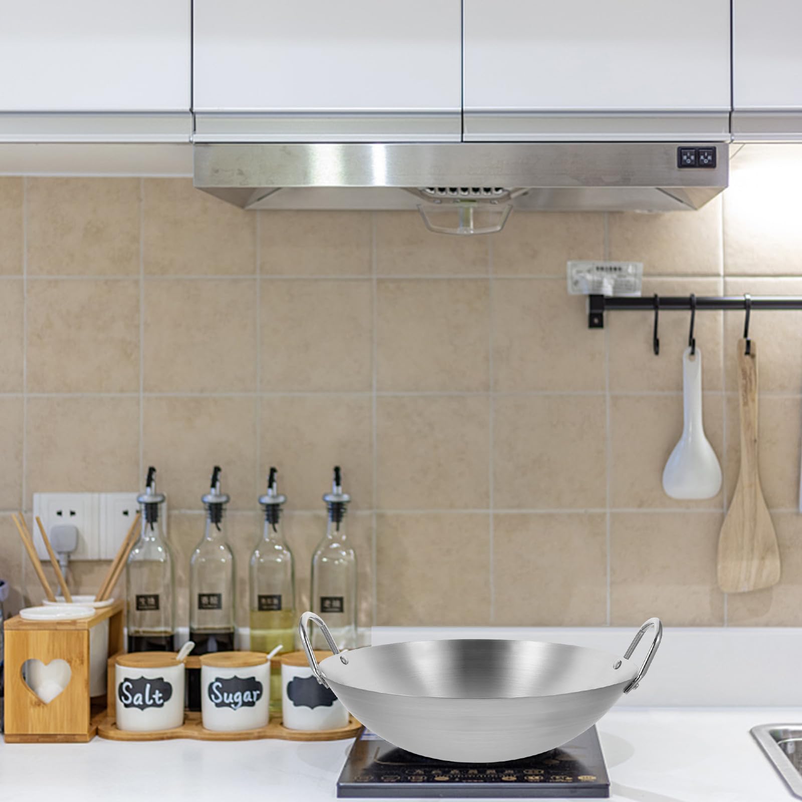 COLLBATH Woks Double Poignées Poêles à Frire en Acier Inoxydable et Robuste Résistants la Corrosion, Vie Quotidienne et Cuisson Feu Ouvert