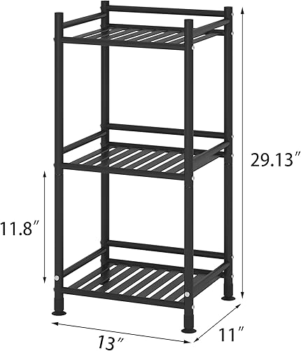 Miniatura 2 de Estantería abierta de almacenamiento de baño de 3 niveles, estantería de metal independiente para cocina, sala de estar, pasillo (negro mate, 3