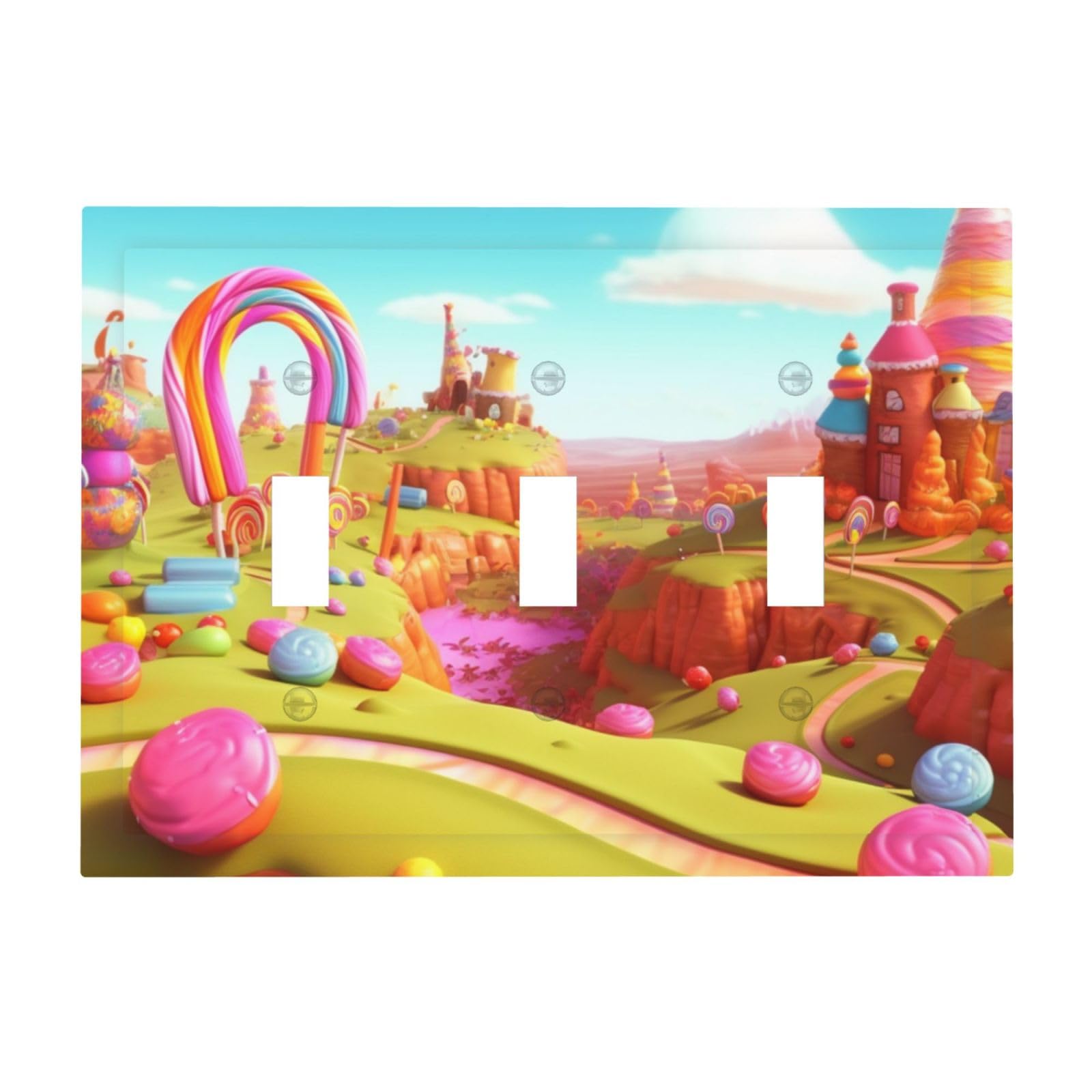 Decorator Light Switch Covers candyland Wall Plate 3-Gang Mid Size 6.7" x 4.8" Triple Toggle Switch Wallplate Decorative 3 Gang Wall Switch Plate Covers Polycarbonate Thermoplastic