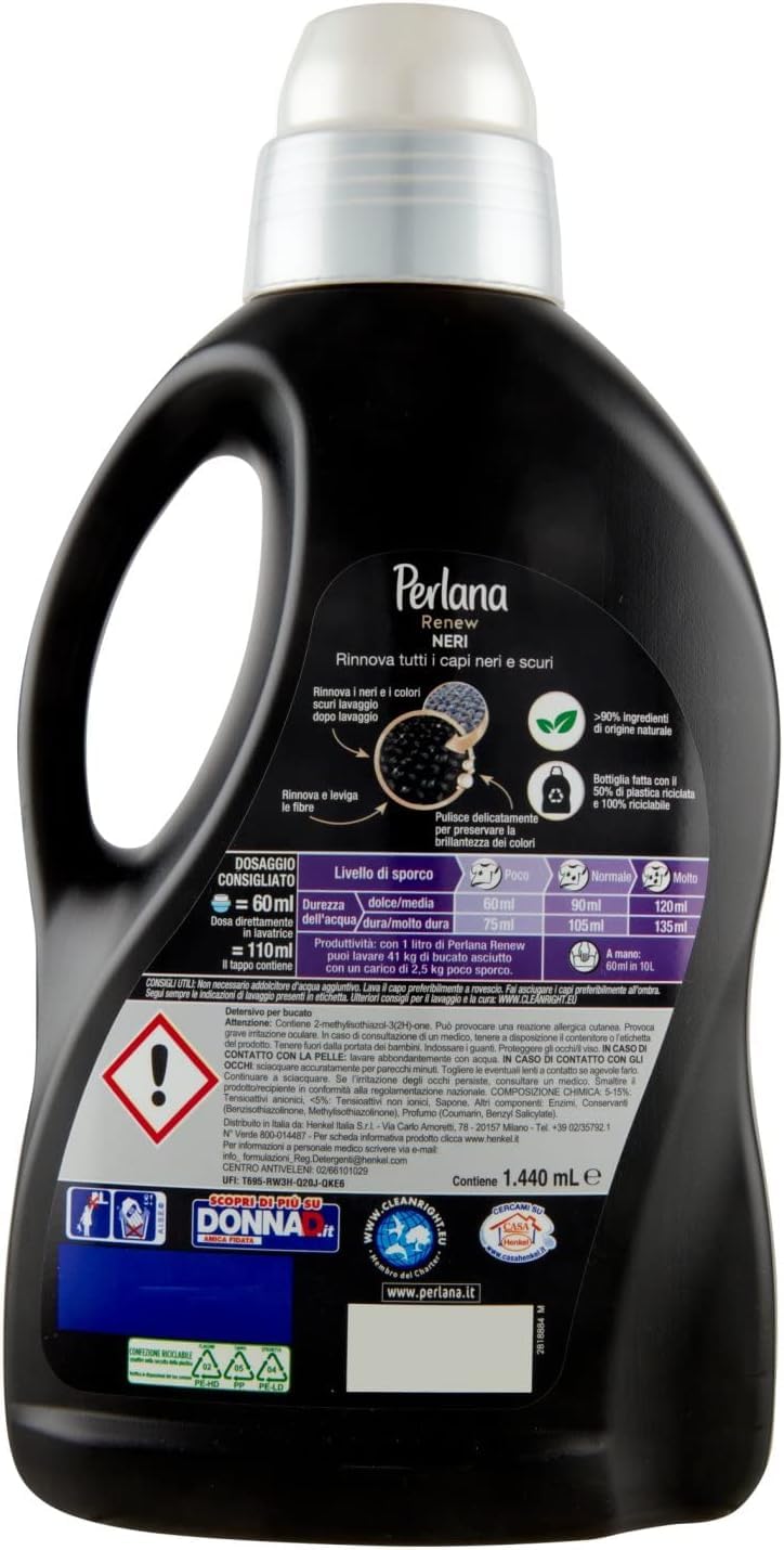 Perlana Renew Lana Black - Detergente para lavadora para ropa negra y oscura, renueva y protege la intensidad del color + Italian Gourmet pelati 400 gr