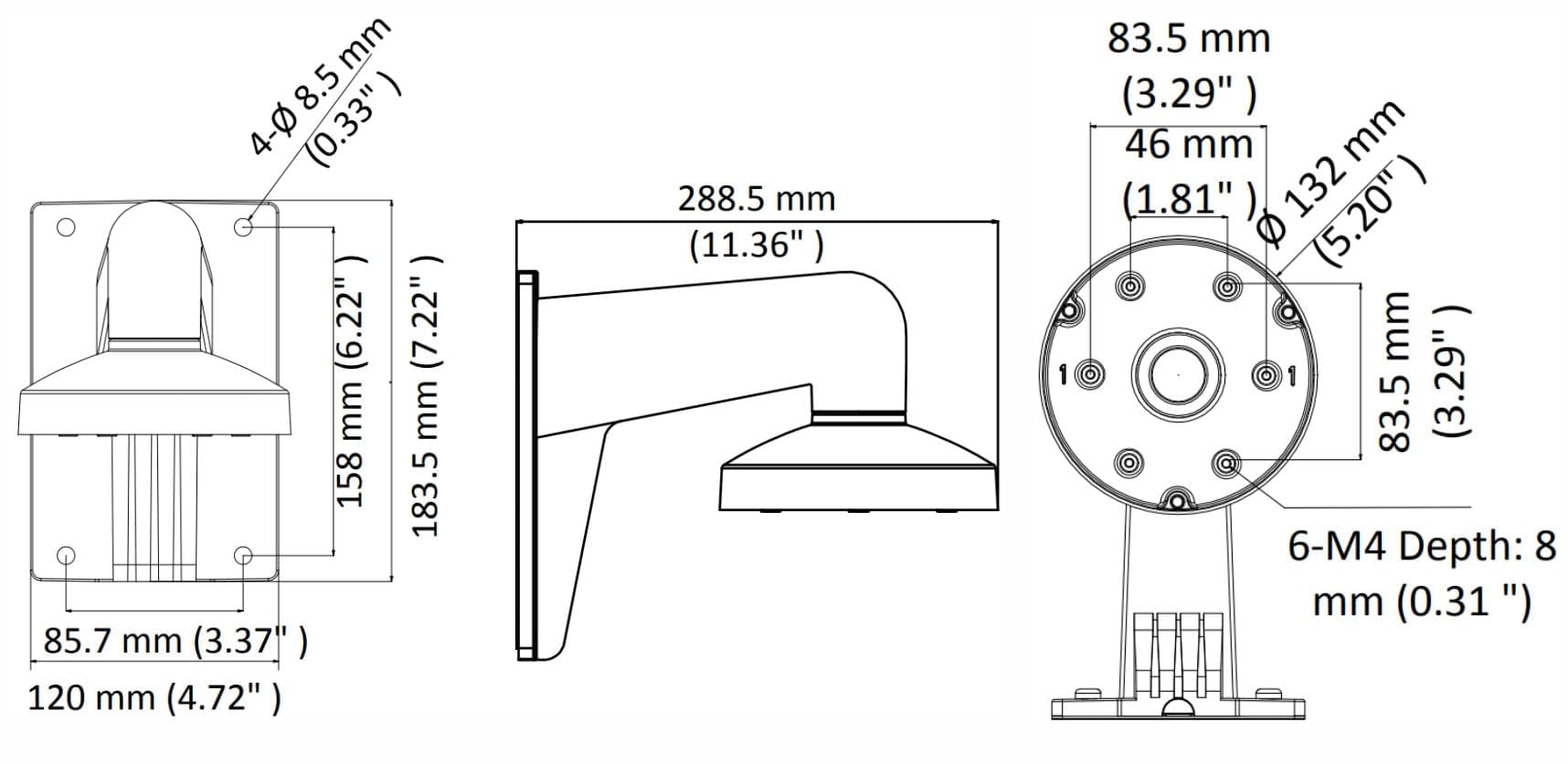 AVTECH 635129 Wandhalterung für Dome-Kamera, AVA23BK-WBKT Weiß