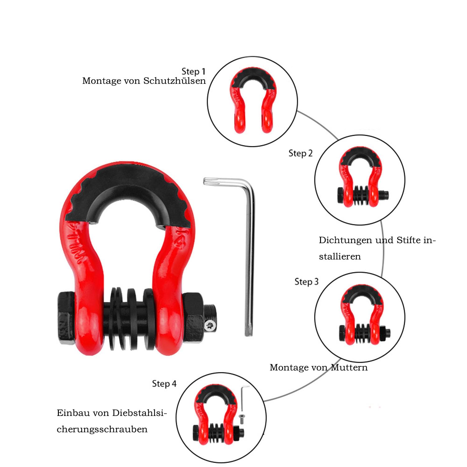 Grillo per rimorchio grande 3/4" ad anello D (confezione da 2) 45000 libbre /20,4T resistenza alla rottura, con perno da 7/8" e viti di sicurezza antifurto. La capacità di trazione è di 10471 libbre