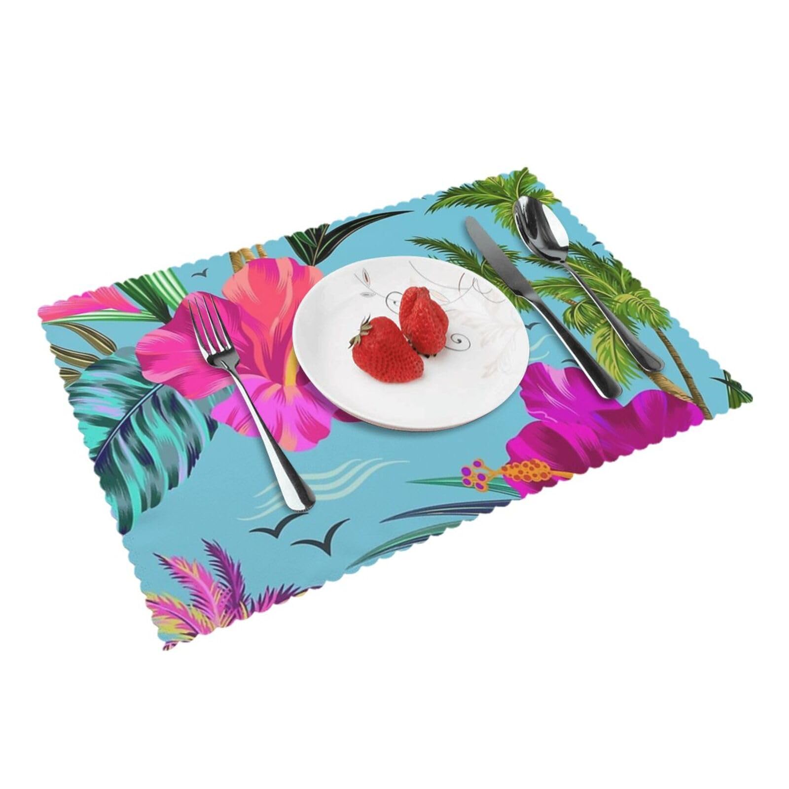 4 PCS Heat Resistant Placemat 45x30 CM, Hello Hawaii Printed Non-Slip Place Mats for Kitchen Dining Table Indoor Outdoor