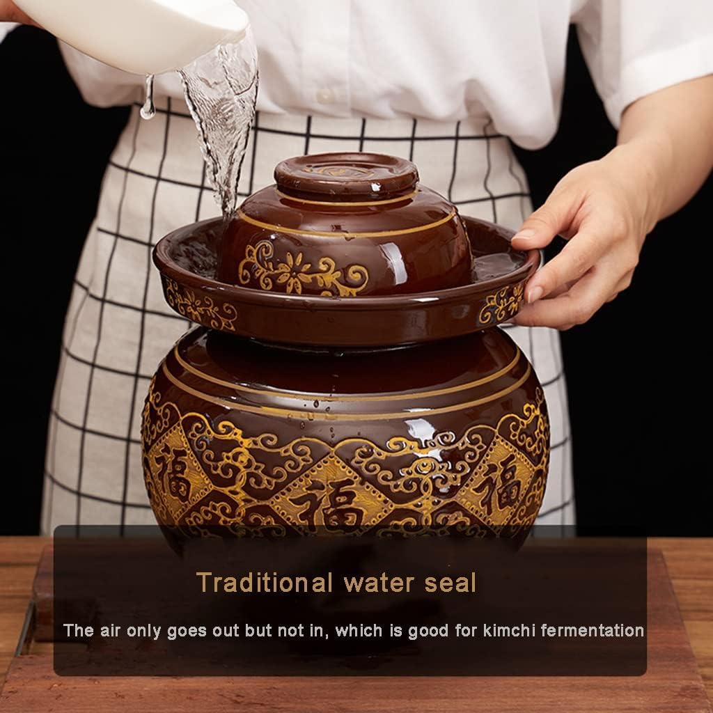 ZHOUXIAO Traditional Ceramic Pickle Jar Fermentation Crock Jar, Chinese Pickle Jar,Fermenting Tank with Water Seal Airlock Lid Stoneware Fermenter for Sauerkraut,Kimchi S