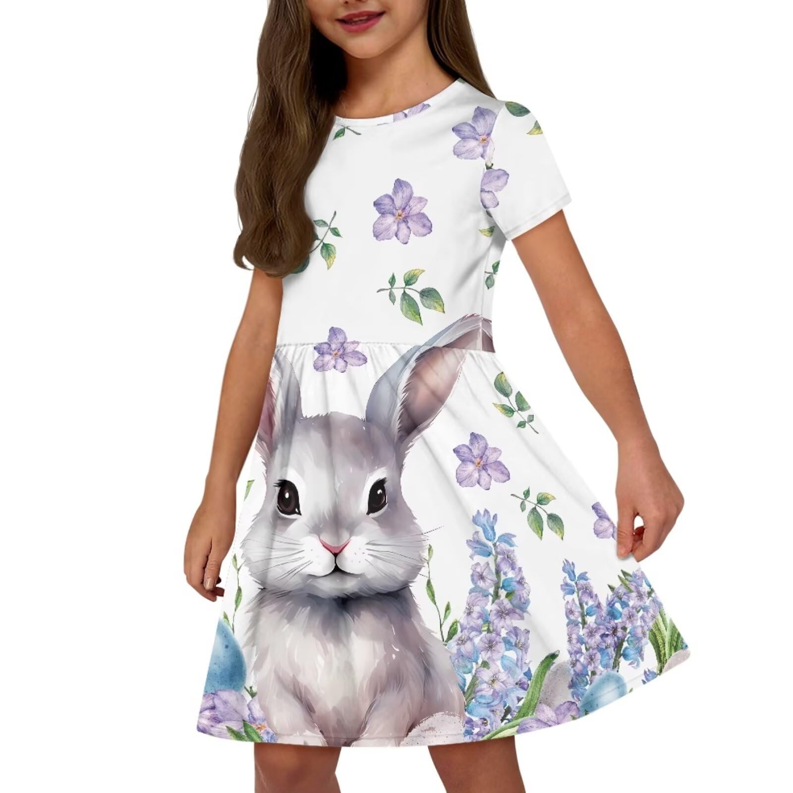 Pointodoor Girls Summer DressCrew Neck Sundress Casual Short Sleeve Midi Dress with Pockets for 2-14 Years