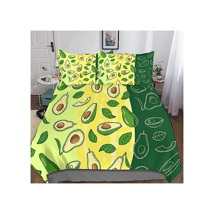 HMLTD Karikatur 3D Bettbezug Avocado Set Gedruckter Bettbezug Bettwäsche-Sets Bettbezüge MitReißverschluss Und Kissenbezüge Mikrofaser 3teilig Double（200x200cm） – Bild 3