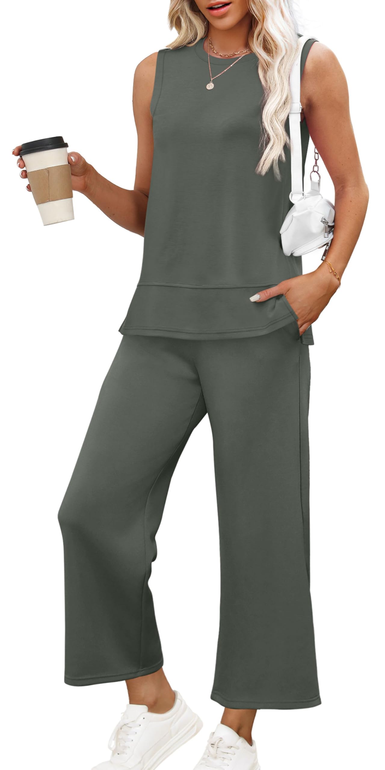 XIEERDUO Women's 2 Piece Outfits Summer Travel Tracksuit Loose Wide Leg Loungewear Comfy Lounge Sets S-3XL