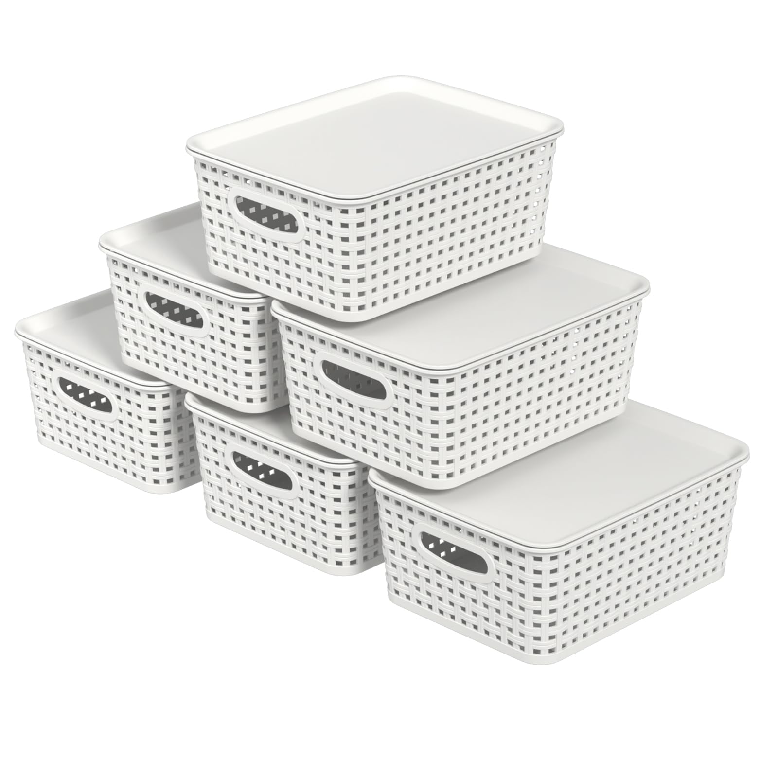 Panier de rangement anti poussière lot de 6 petits paniers plastiques blancs avec couvercles