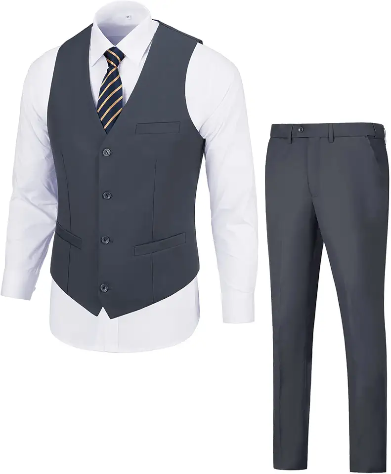 Conjunto de colete masculino de 2 peças, caimento justo, casual, colete