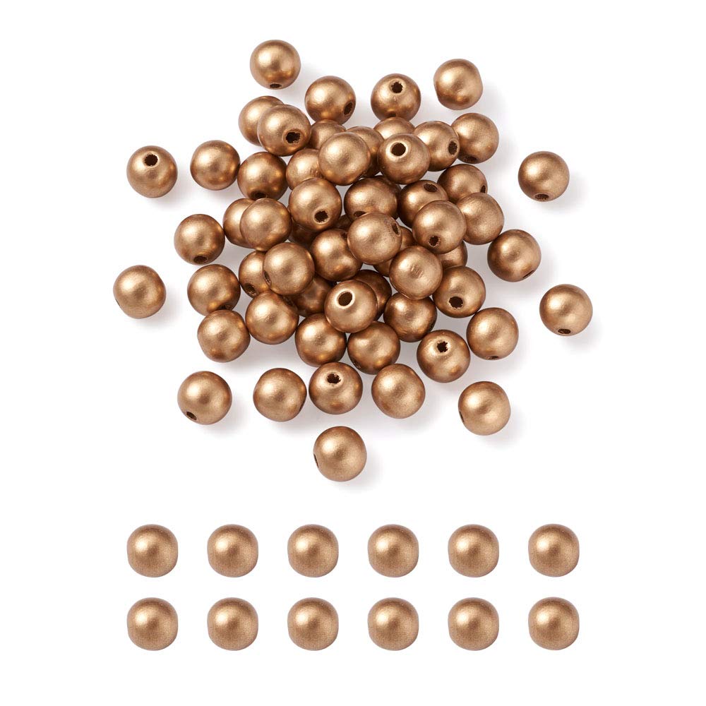 DICOSMETIC 600 pezzi perline rotonde croce imitazione legno acrilico perline rotonde 8 mm per gioielli piccole perle di spaziatura religiose marrone sabbia per la fabbricazione di gioielli, foro: 2 mm