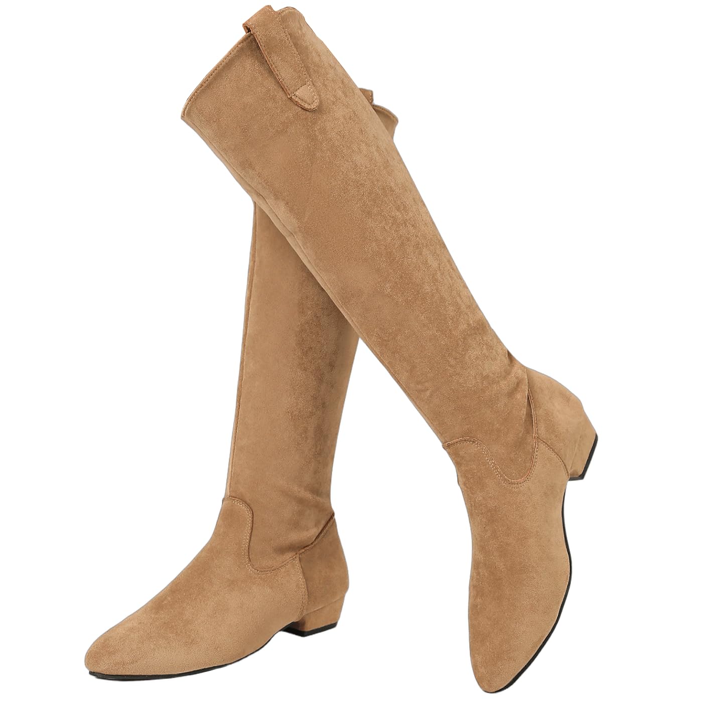 DINTAHA Faux Suede Knee High Cowboy Boots Low Heel Fall Winter Boots