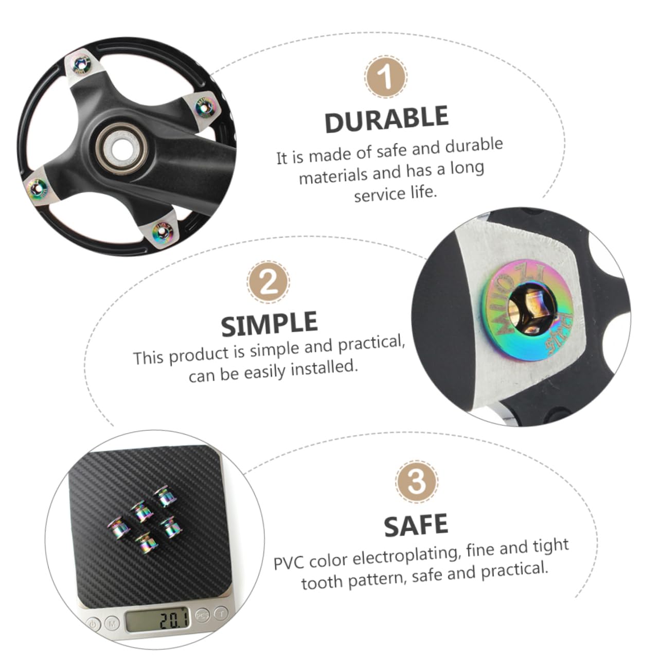 GOOHOCHY 5pcs Chainring Wheel Screw Safe Sturdy Bike Accessories for Road Bike Single Crank