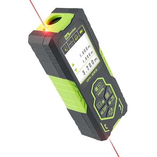 Laser Measurement Tool, Inkerma DM-393 Bilateral Laser Distance Meter, 393ft/ 120m Rechargeable Laser Measure with Color Backlit LCD Display, Angle Sensor, Pythagorean Mode, Area and Volume