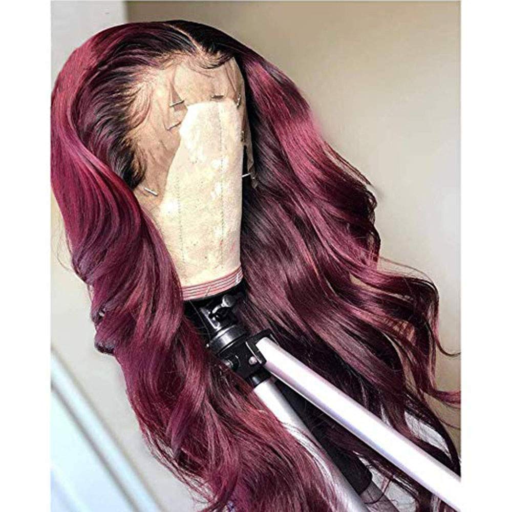 HD Invisible 360 Body Wave Lace Front Human Hair Wigs Pre plucked for Woman Ombre Color 1b/99j Glueless Brazilian Human Hair Front Lace Wig With Highlight Middle Part 20 Inch