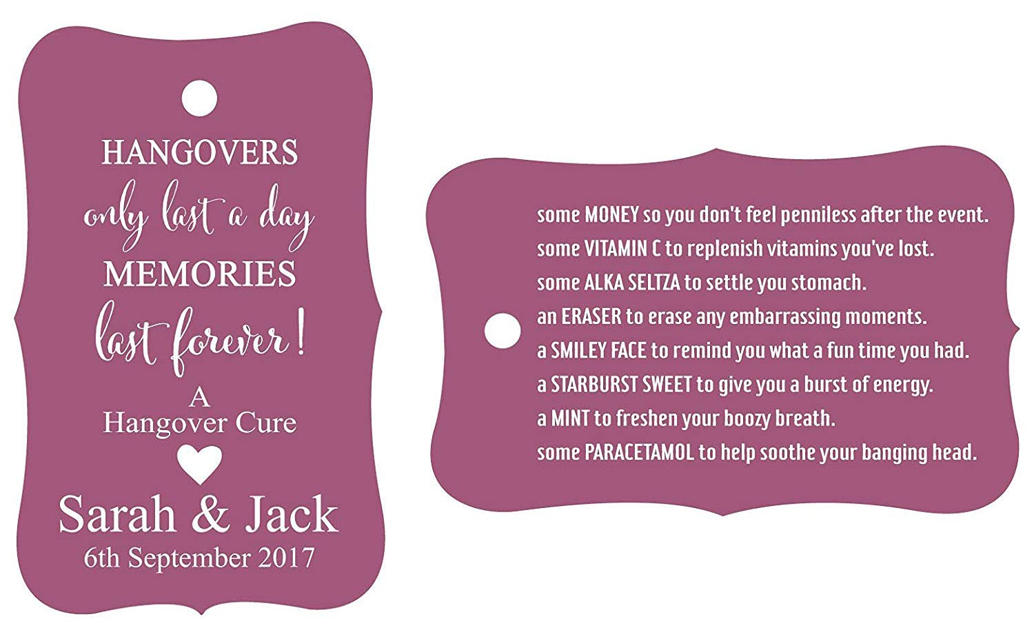 100 Pz Carta Cartellini In Qualsiasi Testo Personalizzato Custom Tag Wedding Favor Gifts Purple