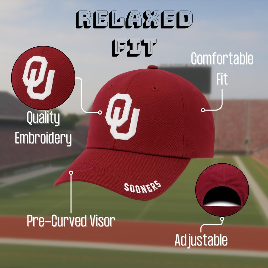 Oklahoma University Classic Edition Hat Adjustable Relaxed Fit Team Logo Cap (Crimson)