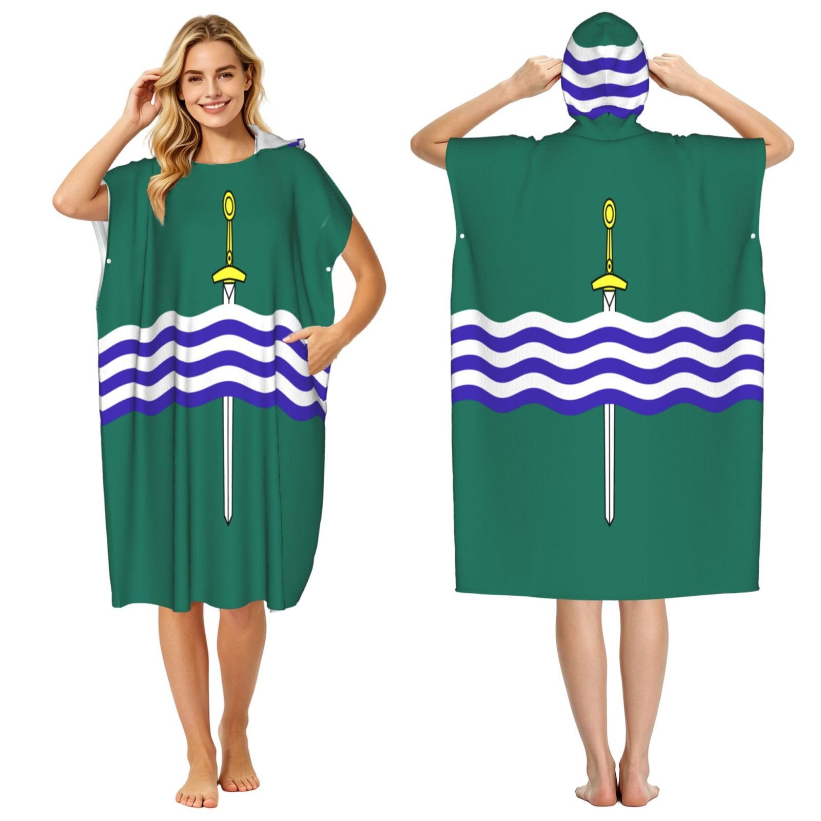 KLGRTJHK Peterborough Flag Adult Hooded Beach Poncho Towel 43"X35"