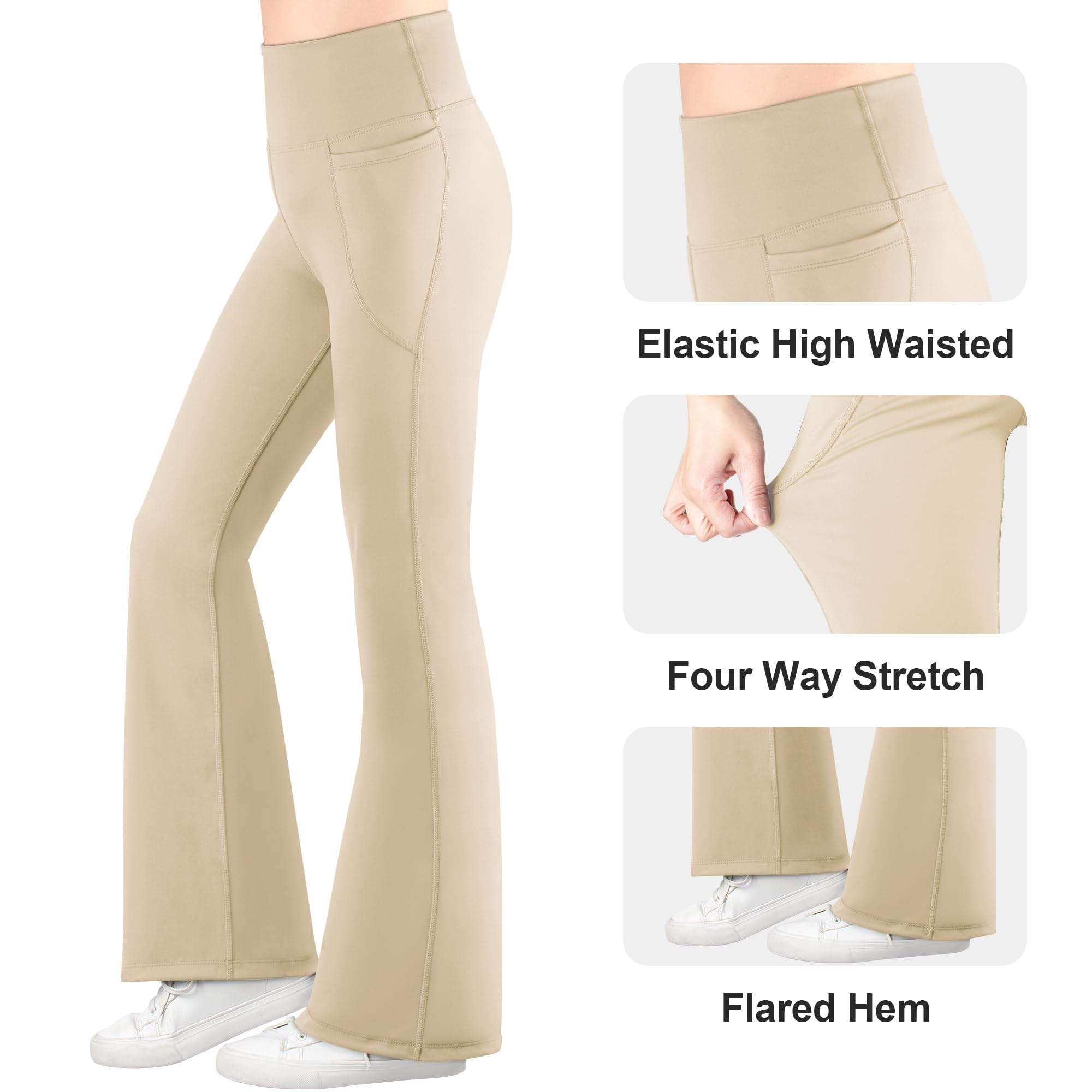 BIG ELEPHANT Mädchen Bootcut-Leggings mit Taschen – High Waist Flare Yogahose für Tanz & Alltag