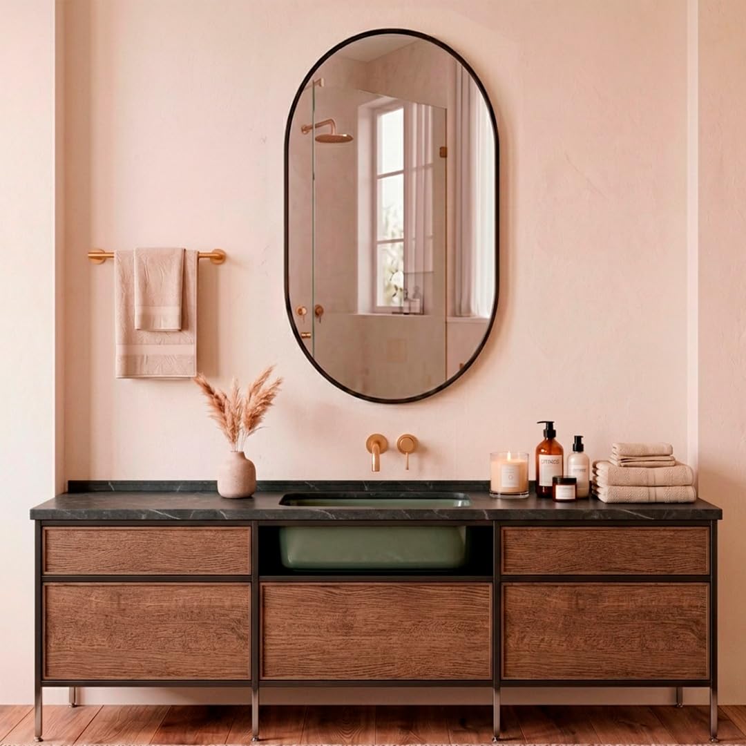 Marctani Espejo Ovalado con Marco de Metal - Espejo Baño Moderno Decorativo