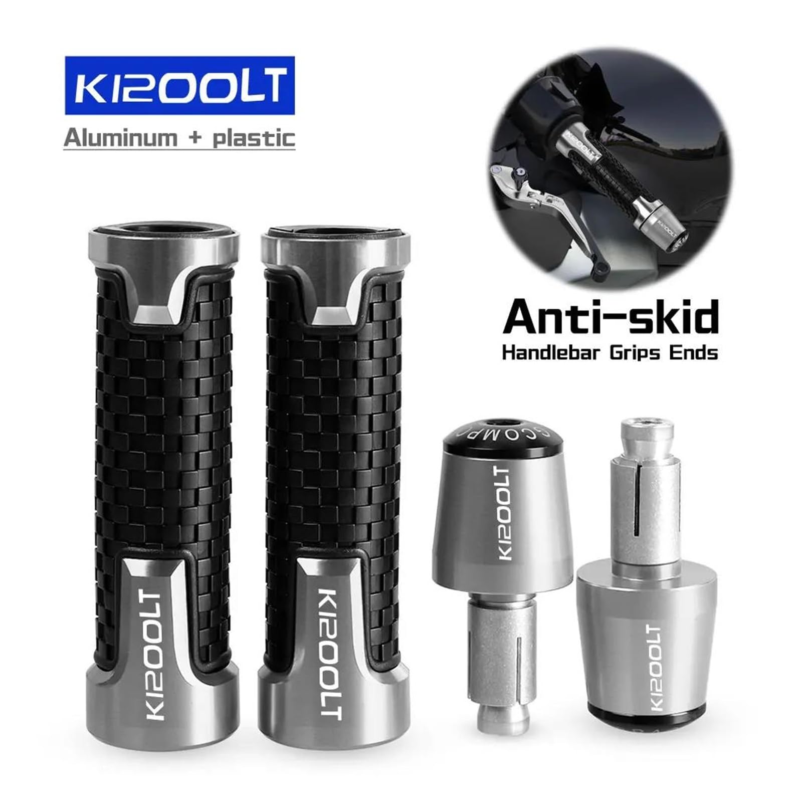 Empuñaduras Antideslizantes Moto para K1200LT 2005-2012 CNC Empuñaduras De Manillar Extremos Peso Manillar Extremo De Agarre Antivibración Silder