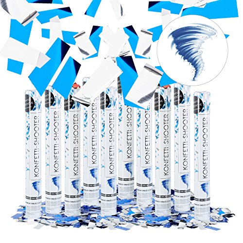 Preisvergleich Produktbild Relaxdays 10er Set Party Popper 40 cm, Blau Silber, 6-8m Effekthöhe, Hochzeit, Geburtstag, Karneval, bunter Konfettiregen, blau
