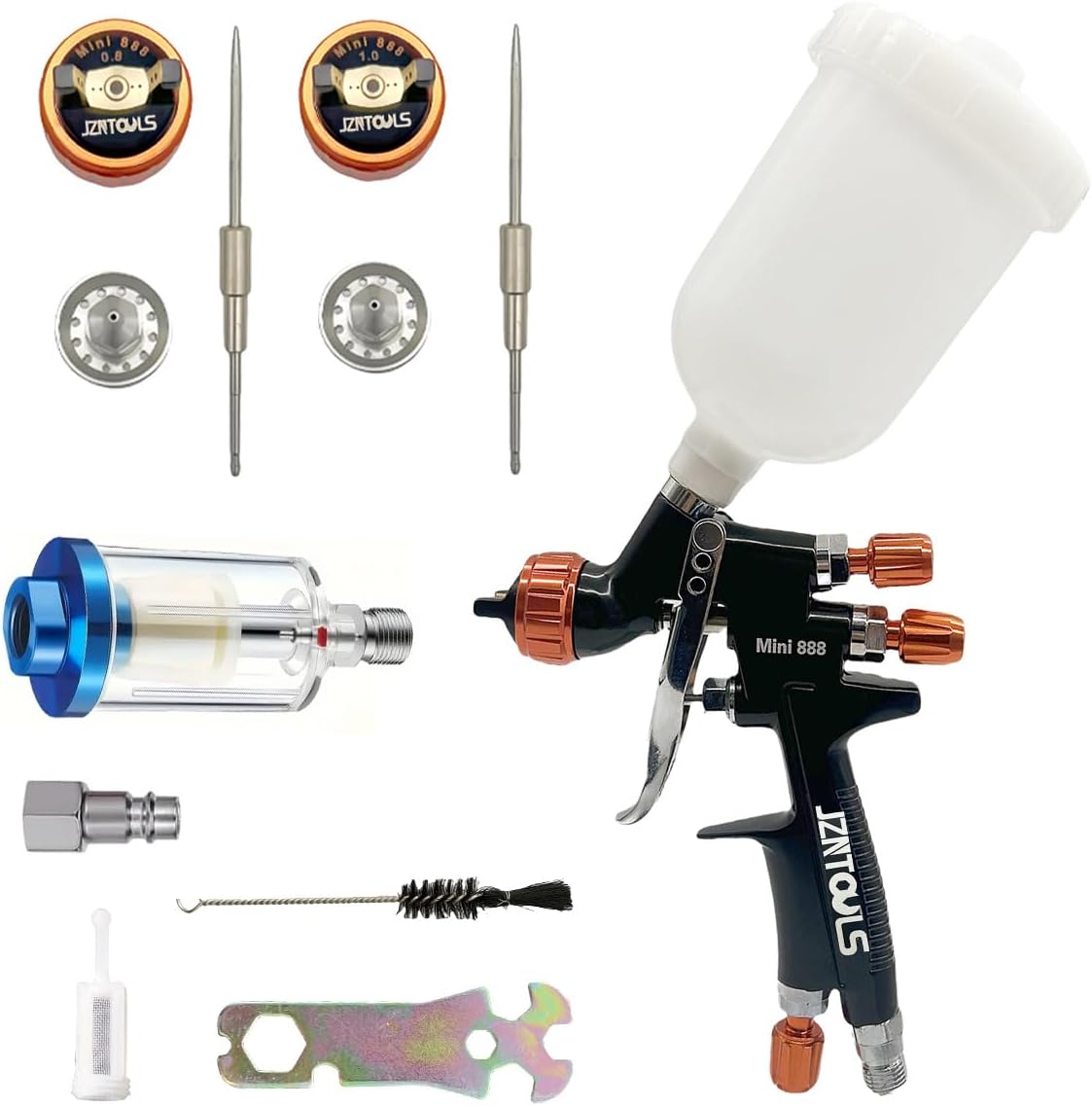 HVLP Mini Air Spray Gun with 0.8/1.0/1.2mm Nozzle and Water-Oil Separator Filter, 250ml Gravity Feed Paint Sprayer, Automotive Paint Spray Gun for Automotive, House Painting, Furniture Painting