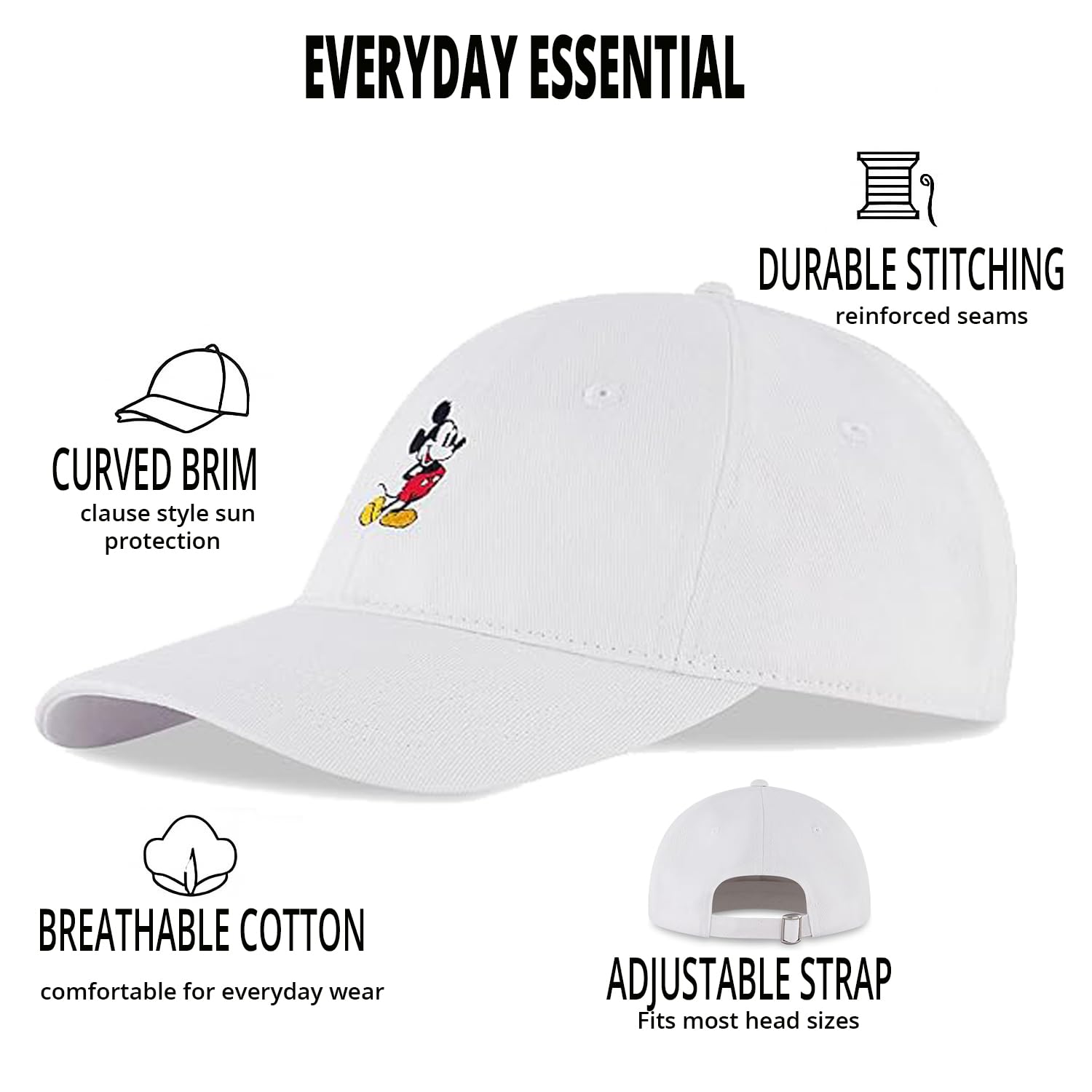 Disney Adult Baseball Cap, Mickey Mouse Adjustable Dad Hat Gorra de béisbol para Hombre