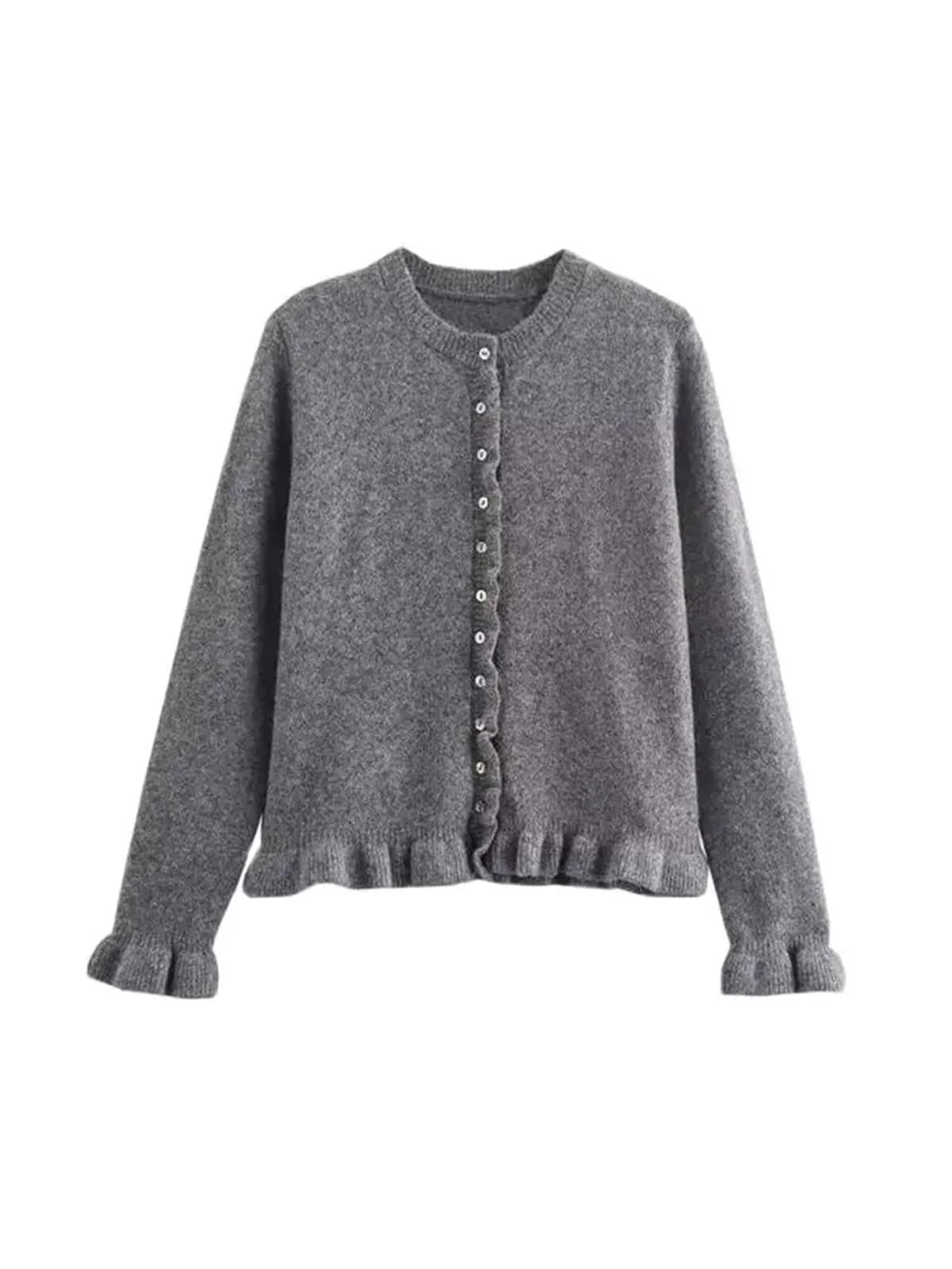 Cárdigan para Mujer Cárdigan de Punto con Volantes for Mujer, suéter Elegante Cuello Redondo, Manga Larga y Botones Delanteros, Prenda Exterior