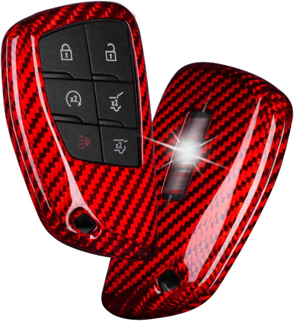 Genuine Carbon Fiber Key Fob Cover for Chevrolet Silverado 1500 2500 Suburban Tahoe Traverse Colorado Equinox RS and GMC Acadia AT4 Sierra Yukon XL and Buick Envision and Hummer EV