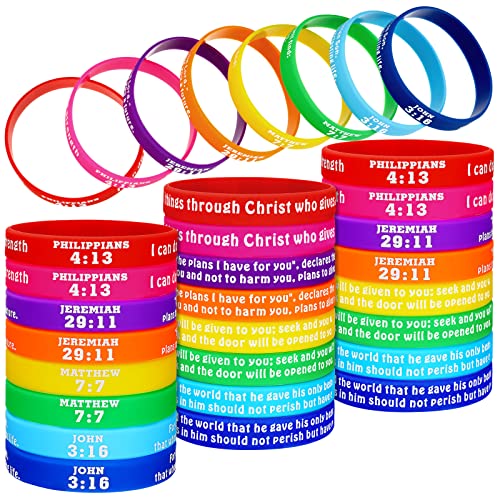 Chalyna 48 Pcs Bible Verses Bracelets Bulk Christian Rubber Bracelets