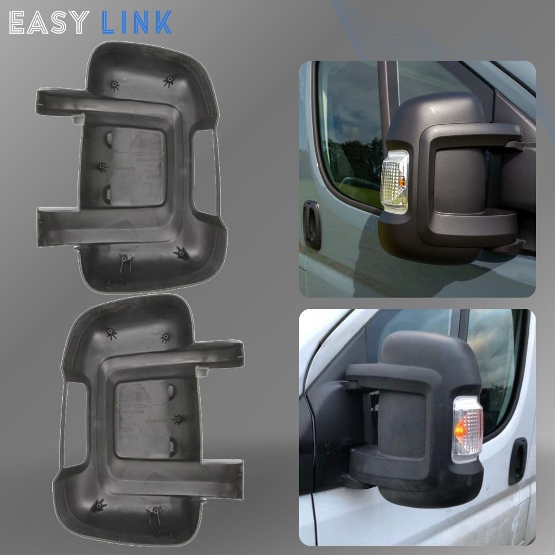 2x Pokrywa lusterka zewnętrznego lewo-prawo czarna krótki uchwyt Kompatybilny z Peugeot Boxer, Citroen Jumper, Fiat Ducato 2006-2020 735424438 735424437