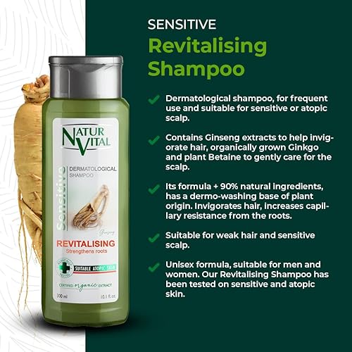 Miniatura 2 de NaturVital Champú revitalizante unisex de Ginseng y jengibre a base de plantas 10.1 fl oz Natural y orgánico