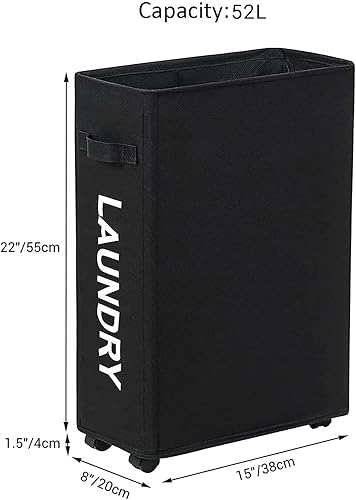 Miniatura 2 de ZERO JET LAG Cesta de lavandería delgada con ruedas, cesta de esquina estable, práctica cesta de almacenamiento de 52 litros, cesta de lavandería