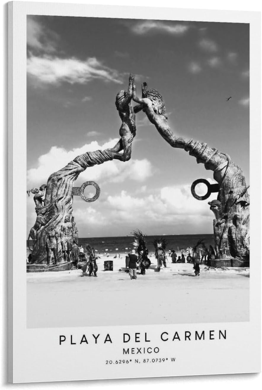 Playa Del Carmen Mexico Poster Black And White Art Painting