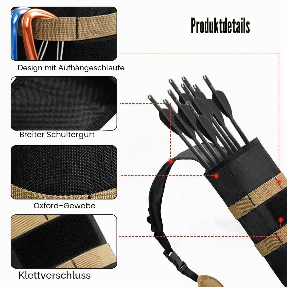 DONGKER Köcher für Pfeile, Pfeilhalter mit Verstellbar Schultergurt, Köcherhalter mit Aufbewahrungstasche für Jugend und Erwachsene Outdoor Praxis