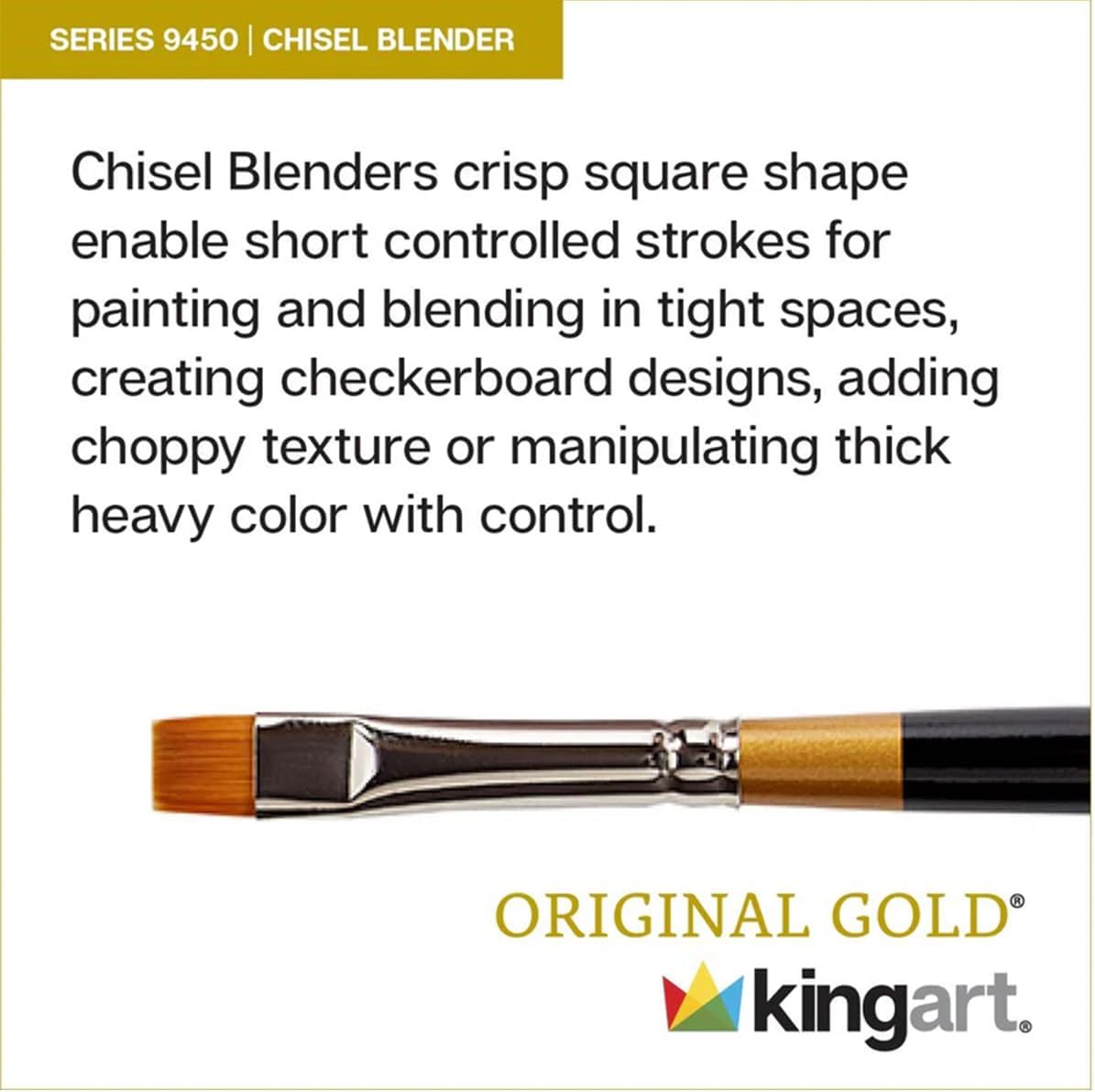 KINGART Premium 5 pc. Original Gold 9450 Series Chisel Blender - Bright Artist Brush Set, Synthetic Golden Taklon for Acrylic, Oil, and Gouache Painting, Short Handle, 5 Sizes - 2, 4, 6, 8, 10