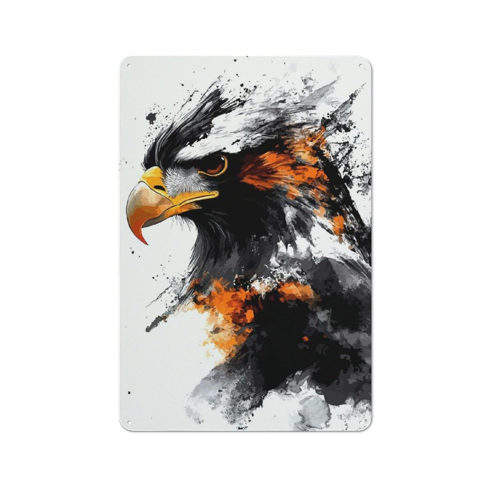 Junmoney Eagle Portrait With Watercolor Effect Retro Metal Sign 30X20cm For Garden Room Or Summerhouse, For Garden Room Decor Fans