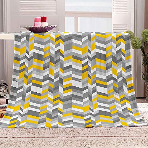 Plaid Couverture Polaire Gris Jaune Zigzag Ouverture de Lit en Microfibre Jeté de Lit Canapé Douce et Chaude Flanelle Plaid pour Canapé, Lit, Voyages, Adultes, Enfants, Animaux, 130x150cm